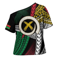 Ni-Van Vanuatu 45th Yumi Yumi Yumi Cross Shoulder Shirt Vanuatuan Boar Tusk Polynesian Pattern - Polynesian Pride