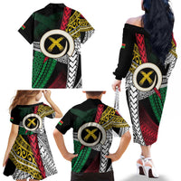 Ni-Van Vanuatu 45th Yumi Yumi Yumi Family Matching Off The Shoulder Long Sleeve Dress and Hawaiian Shirt Vanuatuan Boar Tusk Polynesian Pattern