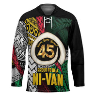 Ni-Van Vanuatu 45th Yumi Yumi Yumi Hockey Jersey Vanuatuan Boar Tusk Polynesian Pattern LT9 Unisex Black - Polynesian Pride