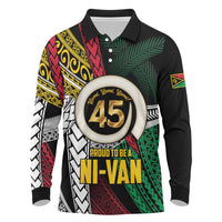 Ni-Van Vanuatu 45th Yumi Yumi Yumi Long Sleeve Polo Shirt Vanuatuan Boar Tusk Polynesian Pattern LT9 Black - Polynesian Pride
