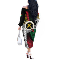 Ni-Van Vanuatu 45th Yumi Yumi Yumi Off The Shoulder Long Sleeve Dress Vanuatuan Boar Tusk Polynesian Pattern LT9 - Polynesian Pride