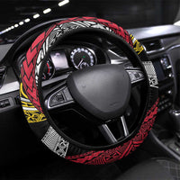 Ni-Van Vanuatu 45th Yumi Yumi Yumi Steering Wheel Cover Vanuatuan Boar Tusk Polynesian Pattern LT9 Universal Fit Black - Polynesian Pride