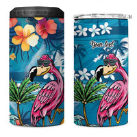 Hawaiian Flamingo Hibiscus Personalised 4 in 1 Can Cooler Tumbler Blue Summer Tropical Flowers - Polynesian Pride