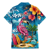 Hawaiian Flamingo Hibiscus Personalised Family Matching Mermaid Dress and Hawaiian Shirt Blue Summer Tropical Flowers - Polynesian Pride