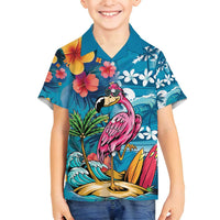 Hawaiian Flamingo Hibiscus Personalised Family Matching Summer Maxi Dress and Hawaiian Shirt Blue Summer Tropical Flowers - Polynesian Pride