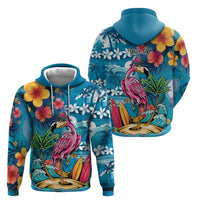 Hawaiian Flamingo Hibiscus Personalised Hoodie Blue Summer Tropical Flowers - Polynesian Pride