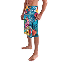 Hawaiian Flamingo Hibiscus Personalised Lavalava Blue Summer Tropical Flowers - Polynesian Pride