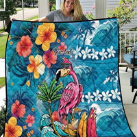Hawaiian Flamingo Hibiscus Personalised Quilt Blue Summer Tropical Flowers - Polynesian Pride
