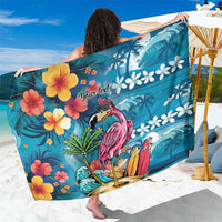 Hawaiian Flamingo Hibiscus Personalised Sarong Blue Summer Tropical Flowers - Polynesian Pride
