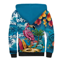 Hawaiian Flamingo Hibiscus Personalised Sherpa Hoodie Blue Summer Tropical Flowers LT9 - Polynesian Pride