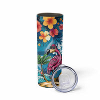 Hawaiian Flamingo Hibiscus Personalised Skinny Tumbler Blue Summer Tropical Flowers - Polynesian Pride