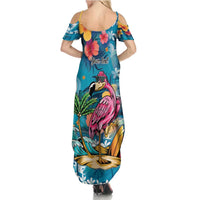 Hawaiian Flamingo Hibiscus Personalised Summer Maxi Dress Blue Summer Tropical Flowers - Polynesian Pride