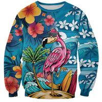 Hawaiian Flamingo Hibiscus Personalised Sweatshirt Blue Summer Tropical Flowers - Polynesian Pride