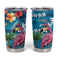 Hawaiian Flamingo Hibiscus Personalised Tumbler Cup Blue Summer Tropical Flowers - Polynesian Pride