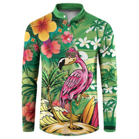 Hawaiian Flamingo Hibiscus Personalised Button Sweatshirt Green Summer Tropical Flowers - Polynesian Pride