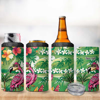 Hawaiian Flamingo Hibiscus Personalised 4 in 1 Can Cooler Tumbler Green Summer Tropical Flowers - Polynesian Pride