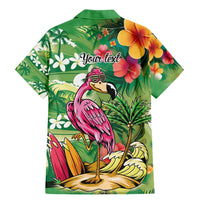 Hawaiian Flamingo Hibiscus Personalised Family Matching Mermaid Dress and Hawaiian Shirt Green Summer Tropical Flowers - Polynesian Pride
