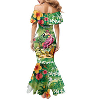 Hawaiian Flamingo Hibiscus Personalised Family Matching Mermaid Dress and Hawaiian Shirt Green Summer Tropical Flowers - Polynesian Pride