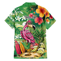 Hawaiian Flamingo Hibiscus Personalised Family Matching Short Sleeve Bodycon Dress and Hawaiian Shirt Green Summer Tropical Flowers - Polynesian Pride