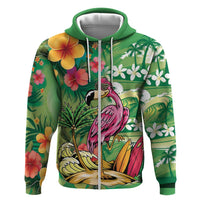 Hawaiian Flamingo Hibiscus Personalised Hoodie Green Summer Tropical Flowers - Polynesian Pride