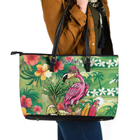 Hawaiian Flamingo Hibiscus Personalised Leather Tote Bag Green Summer Tropical Flowers LT9 - Polynesian Pride