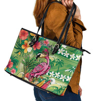 Hawaiian Flamingo Hibiscus Personalised Leather Tote Bag Green Summer Tropical Flowers LT9 - Polynesian Pride