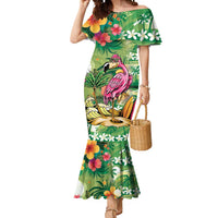 Hawaiian Flamingo Hibiscus Personalised Mermaid Dress Green Summer Tropical Flowers - Polynesian Pride