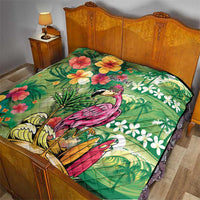 Hawaiian Flamingo Hibiscus Personalised Quilt Green Summer Tropical Flowers - Polynesian Pride