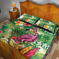 Hawaiian Flamingo Hibiscus Personalised Quilt Bed Set Green Summer Tropical Flowers - Polynesian Pride