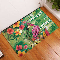Hawaiian Flamingo Hibiscus Personalised Rubber Doormat Green Summer Tropical Flowers - Polynesian Pride
