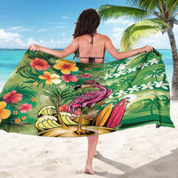 Hawaiian Flamingo Hibiscus Personalised Sarong Green Summer Tropical Flowers - Polynesian Pride