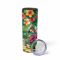Hawaiian Flamingo Hibiscus Personalised Skinny Tumbler Green Summer Tropical Flowers - Polynesian Pride