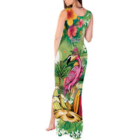 Hawaiian Flamingo Hibiscus Personalised Tank Maxi Dress Green Summer Tropical Flowers - Polynesian Pride