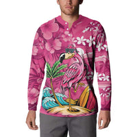 Hawaiian Flamingo Hibiscus Personalised Button Sweatshirt Pink Summer Tropical Flowers - Polynesian Pride