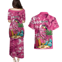 Hawaiian Flamingo Hibiscus Personalised Couples Matching Puletasi and Hawaiian Shirt Pink Summer Tropical Flowers - Polynesian Pride