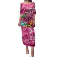 Hawaiian Flamingo Hibiscus Personalised Family Matching Puletasi and Hawaiian Shirt Pink Summer Tropical Flowers - Polynesian Pride
