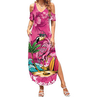 Hawaiian Flamingo Hibiscus Personalised Family Matching Summer Maxi Dress and Hawaiian Shirt Pink Summer Tropical Flowers - Polynesian Pride