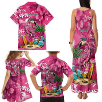 Hawaiian Flamingo Hibiscus Personalised Family Matching Tank Maxi Dress and Hawaiian Shirt Pink Summer Tropical Flowers - Polynesian Pride
