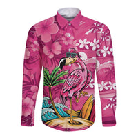 Hawaiian Flamingo Hibiscus Personalised Long Sleeve Button Shirt Pink Summer Tropical Flowers - Polynesian Pride