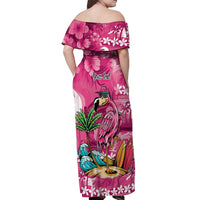 Hawaiian Flamingo Hibiscus Personalised Off Shoulder Maxi Dress Pink Summer Tropical Flowers - Polynesian Pride