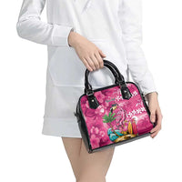 Hawaiian Flamingo Hibiscus Personalised Shoulder Handbag Pink Summer Tropical Flowers - Polynesian Pride