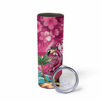 Hawaiian Flamingo Hibiscus Personalised Skinny Tumbler Pink Summer Tropical Flowers - Polynesian Pride