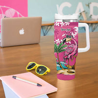Hawaiian Flamingo Hibiscus Personalised Tumbler With Handle Pink Summer Tropical Flowers - Polynesian Pride