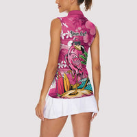 Hawaiian Flamingo Hibiscus Personalised Women Sleeveless Polo Shirt Pink Summer Tropical Flowers - Polynesian Pride