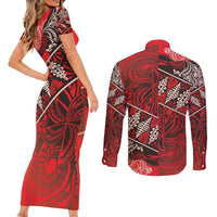 Vintage Ngatu Tribal Tonga Pattern Couples Matching Short Sleeve Bodycon Dress and Long Sleeve Button Shirt - Polynesian Pride