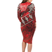 Vintage Ngatu Tribal Tonga Pattern Family Matching Long Sleeve Bodycon Dress and Hawaiian Shirt - Polynesian Pride