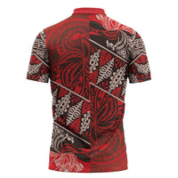 Vintage Ngatu Tribal Tonga Pattern Zipper Polo Shirt - Polynesian Pride