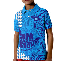 Strong Maui Kid Polo Shirt Good Living Hawaii with Shaka Sign Kakau Tribal Blue LT9 Kid Blue - Polynesian Pride