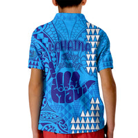 Strong Maui Kid Polo Shirt Good Living Hawaii with Shaka Sign Kakau Tribal Blue LT9 - Polynesian Pride