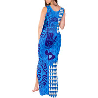 Strong Maui Tank Maxi Dress Good Living Hawaii with Shaka Sign Kakau Tribal Blue LT9 - Polynesian Pride